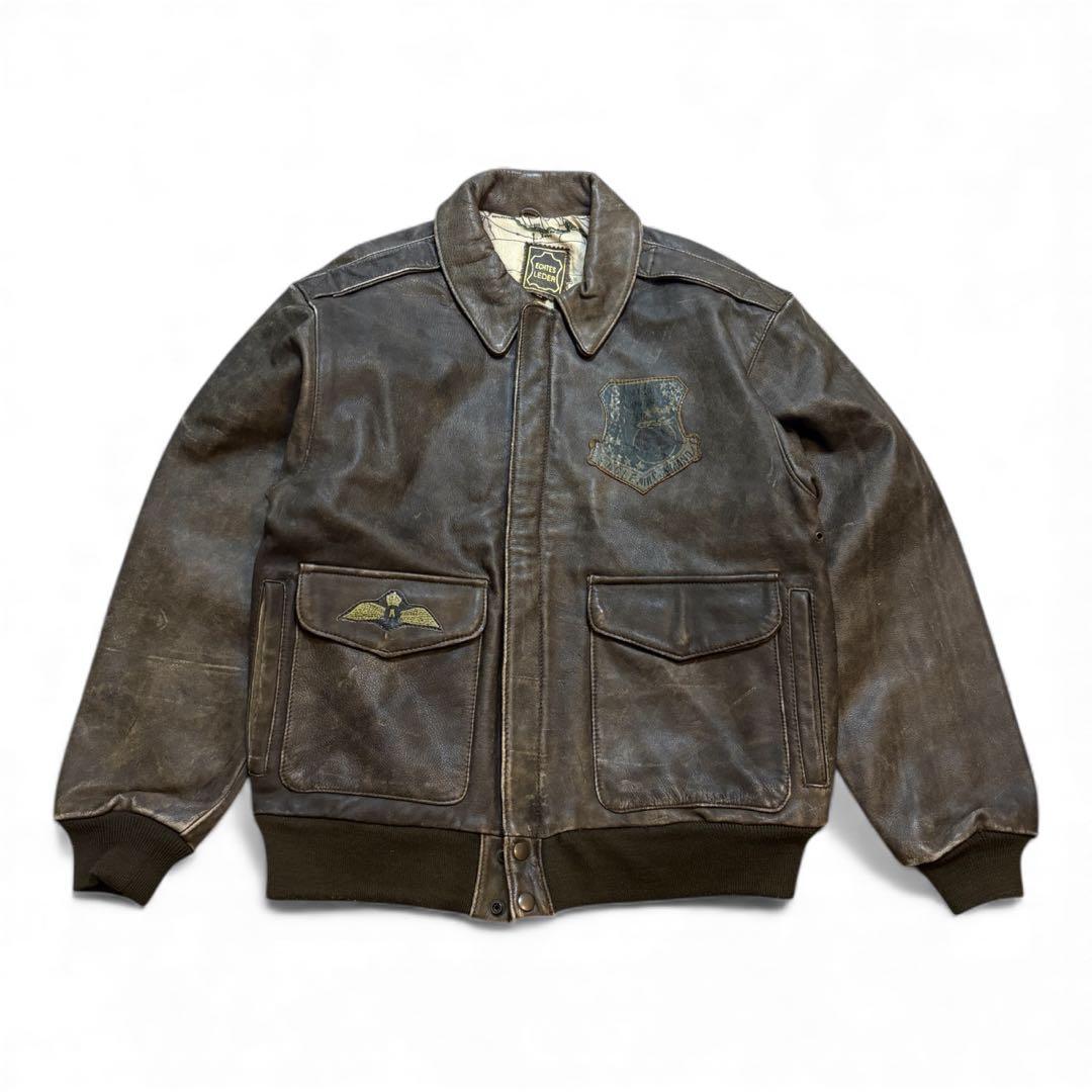 vintage a-2 レザー フライトジャケット バックプリント ミリタリー