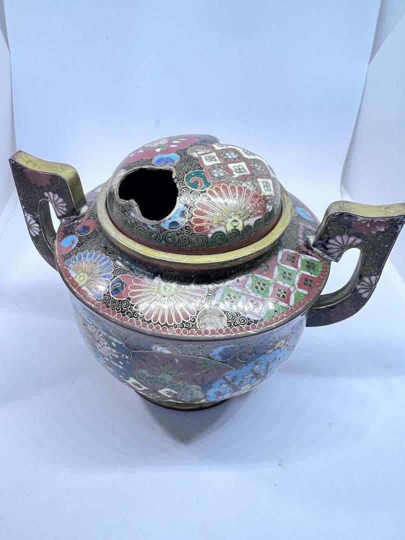 七宝香炉　蓋付き　明治期　合せ箱　花草紋　菊　梅 W12×D10×H9㎝