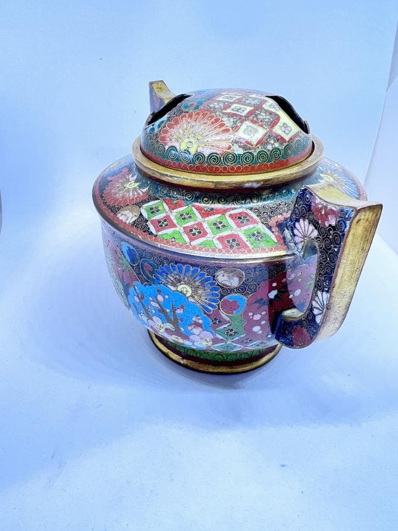 七宝香炉　蓋付き　明治期　合せ箱　花草紋　菊　梅 W12×D10×H9㎝