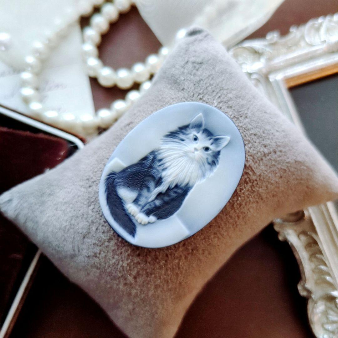 ドイツ CAMEO ストーン メノウ カメオ ルース 猫 メインクーン ブローチ