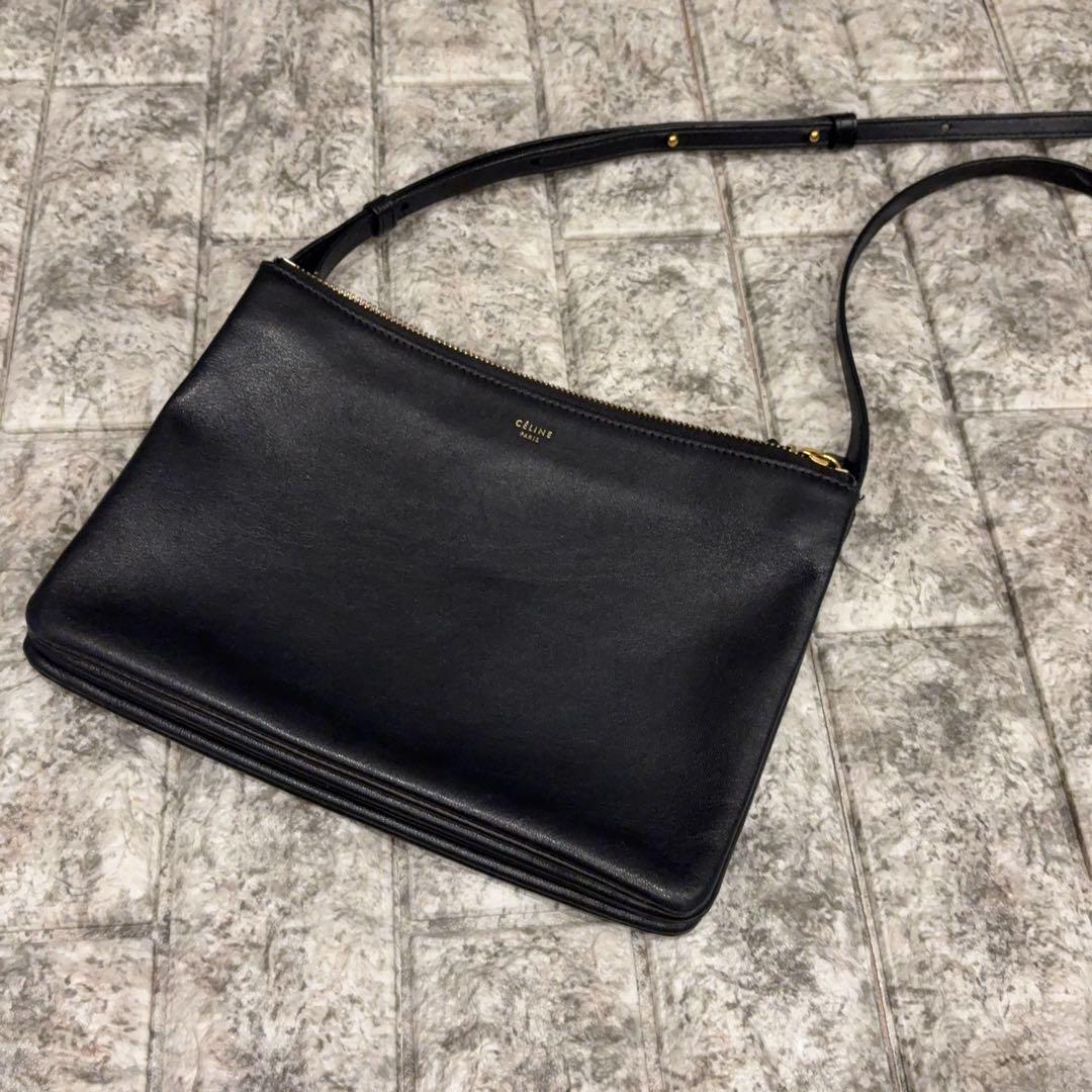 美品 大人気 旧ロゴ セリーヌ トリオ ブラック ショルダー ラージ