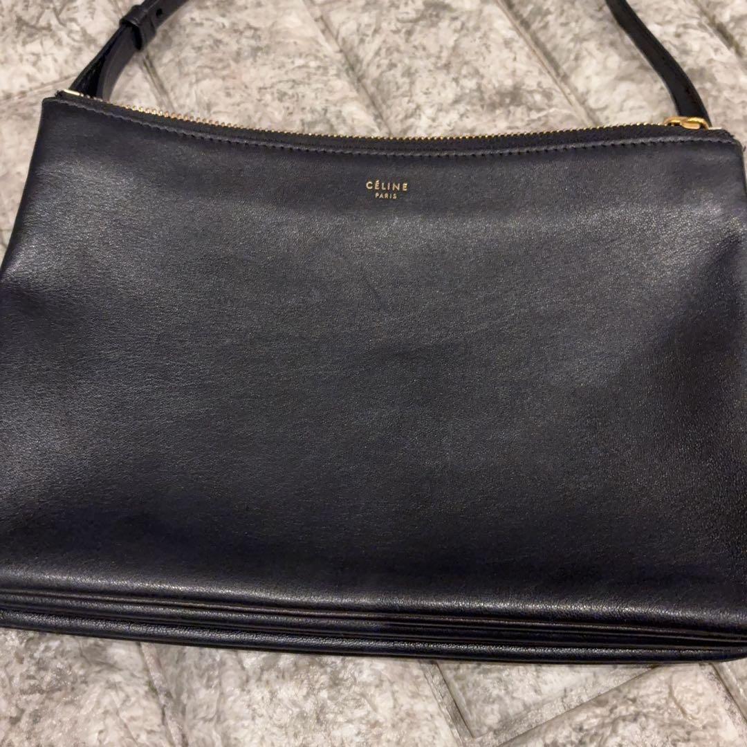 美品 大人気 旧ロゴ セリーヌ トリオ ブラック ショルダー ラージ