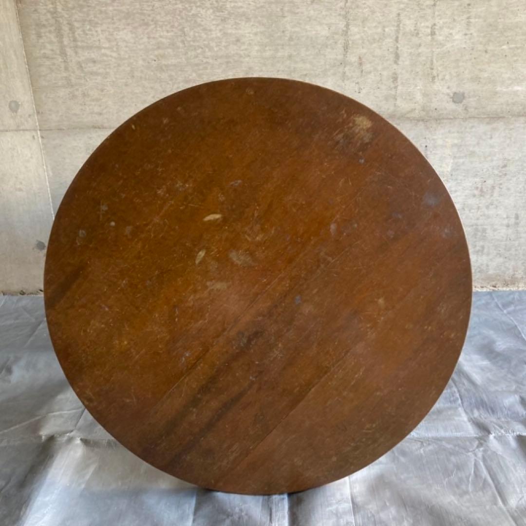 古い味のあるセンターテーブル カフェ 机 飾り台 丸型 木製 レトロ ビンテージ