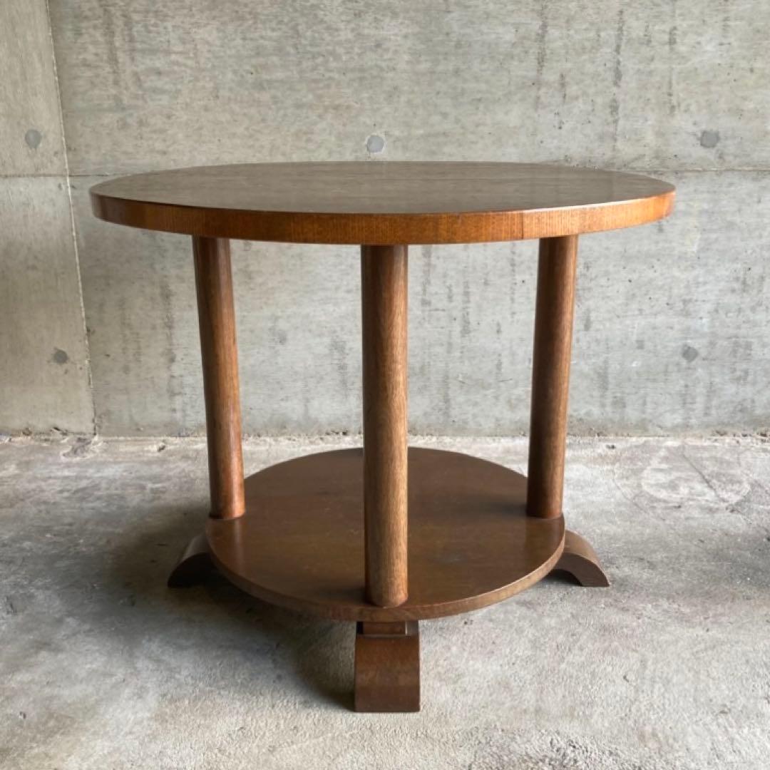 古い味のあるセンターテーブル カフェ 机 飾り台 丸型 木製 レトロ ビンテージ