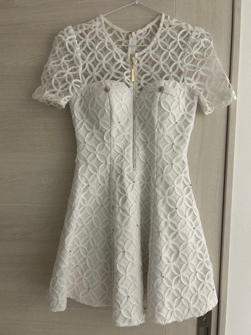 ローブドフルール ドレス キャバ ミニ レース ホワイト フレア レース