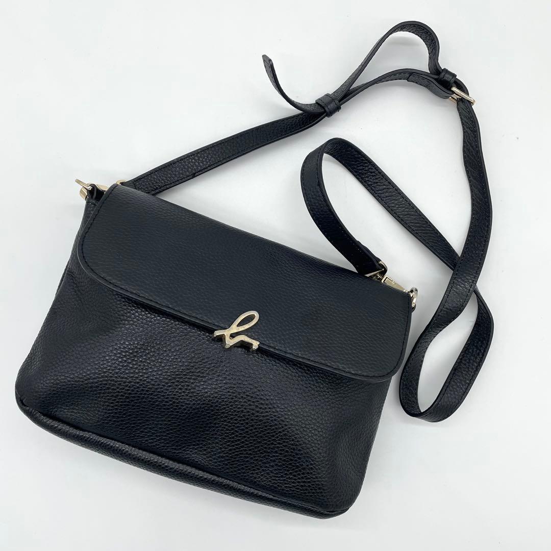 【極美品】アニエスベー　ショルダーバッグ　ゴールド金具　レザー　ブラック