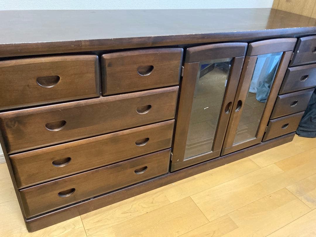 木製テレビボード ダークブラウン 9引き出し