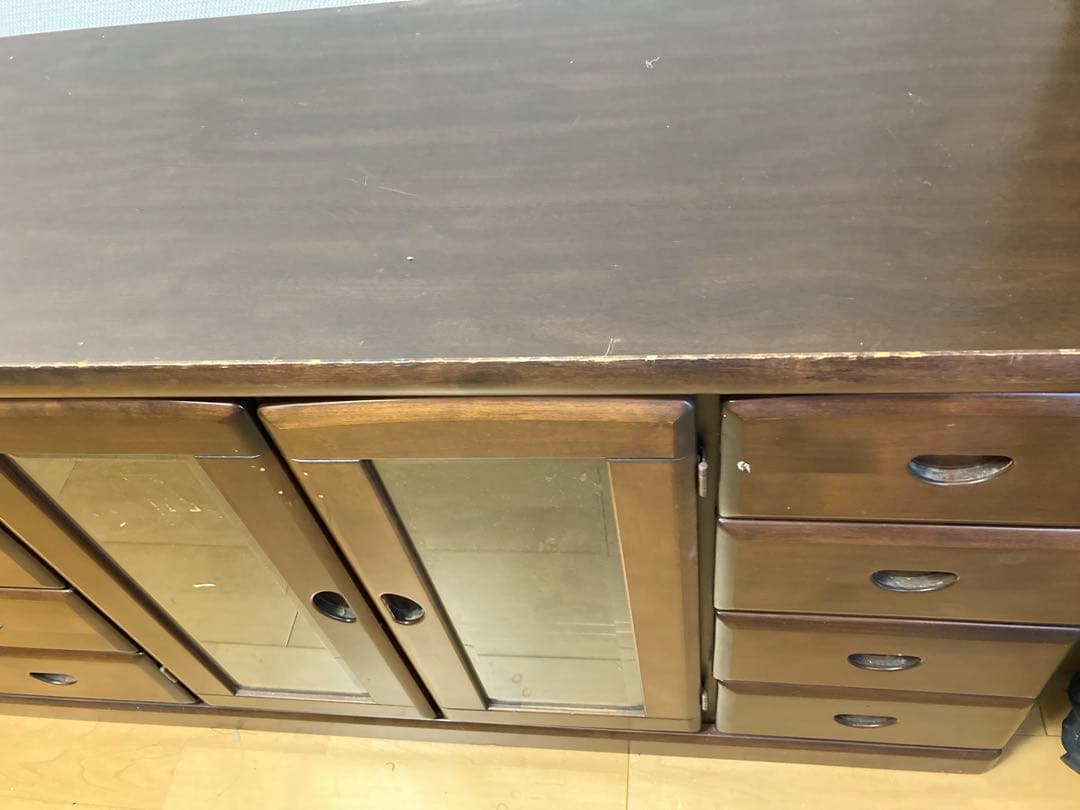 木製テレビボード ダークブラウン 9引き出し