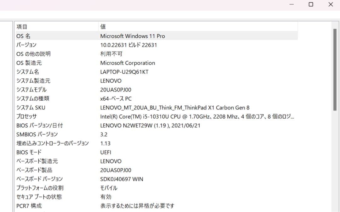 【美品】Thinkpad X1 carbon 8th
