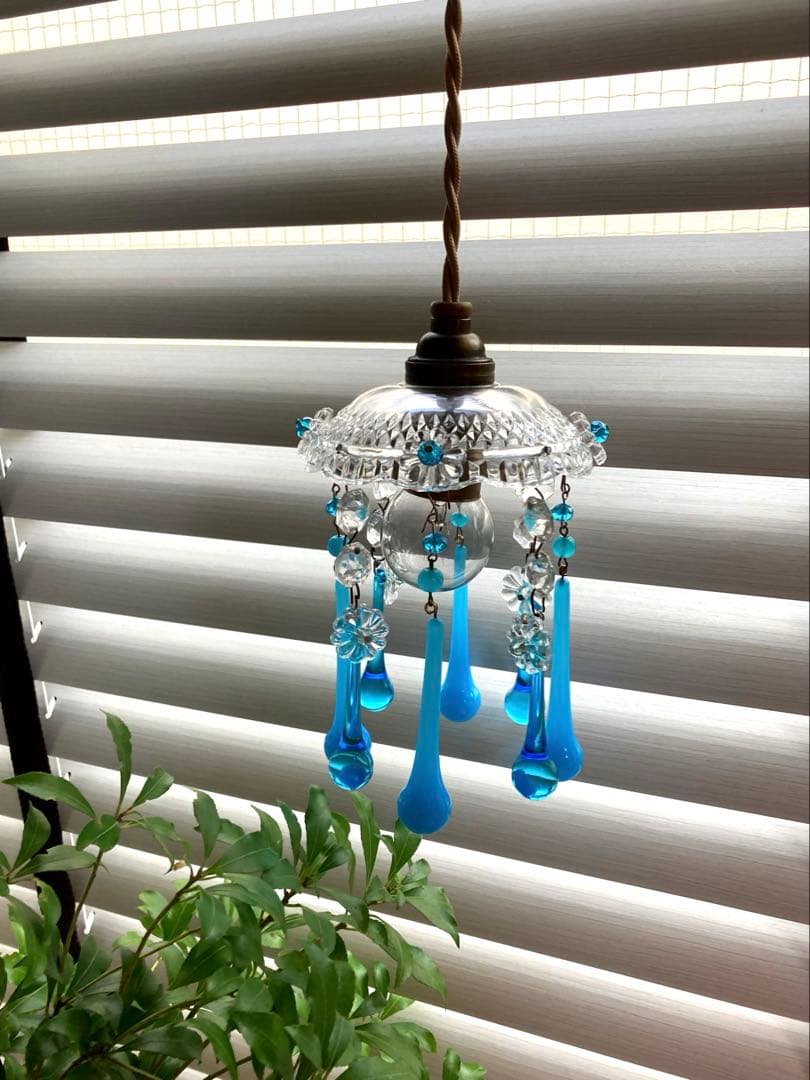 ミニシャンデリア（青の世界）　フランス　アンティーク　シェード　1910年