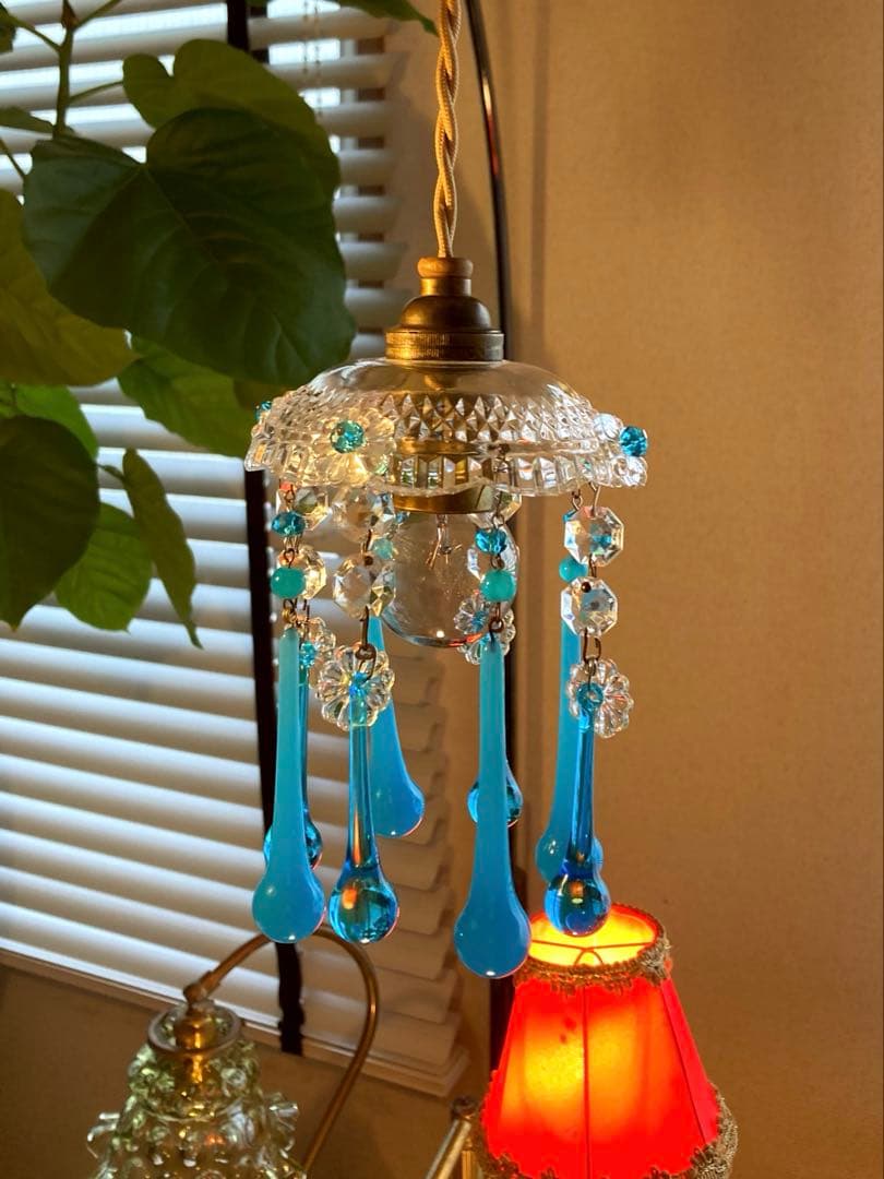 ミニシャンデリア（青の世界）　フランス　アンティーク　シェード　1910年