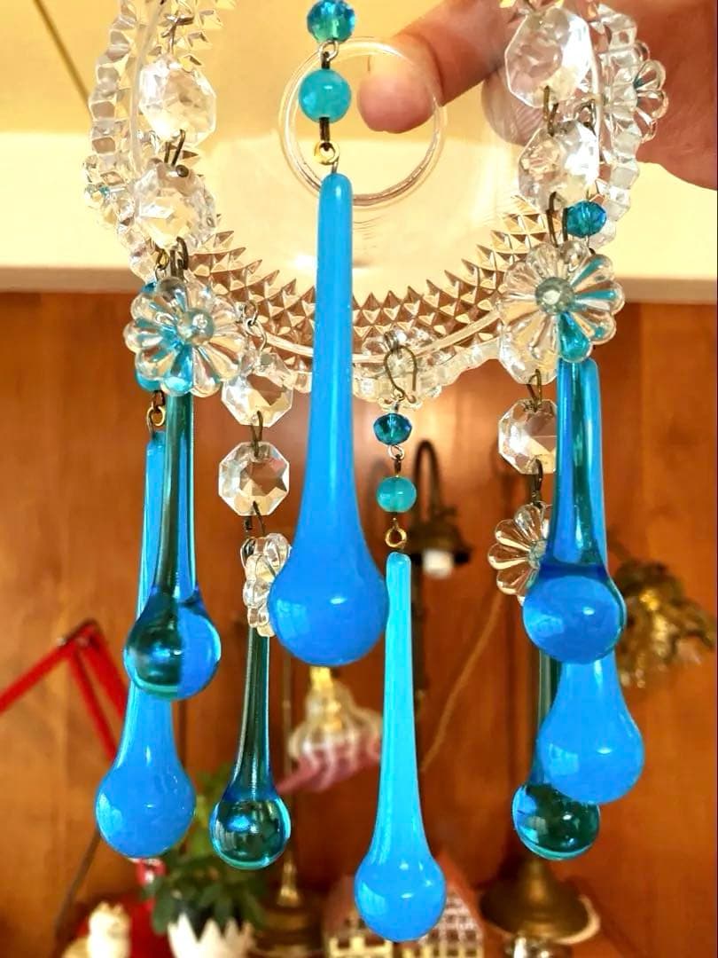 ミニシャンデリア（青の世界）　フランス　アンティーク　シェード　1910年