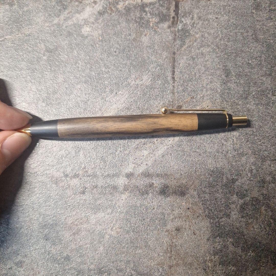 値下げ中！　野原工芸　黒柿　スタンダードボールペン　玉クリップ