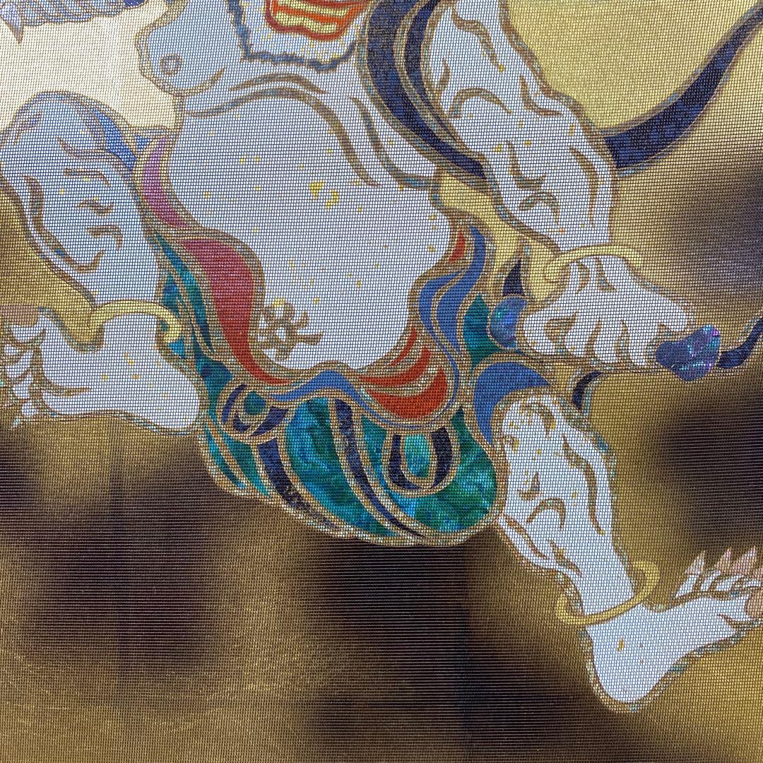 美品 掛け軸 純金螺鈿漆箔緯錦織「風神雷神」琳派 無月作 双幅 2本セット