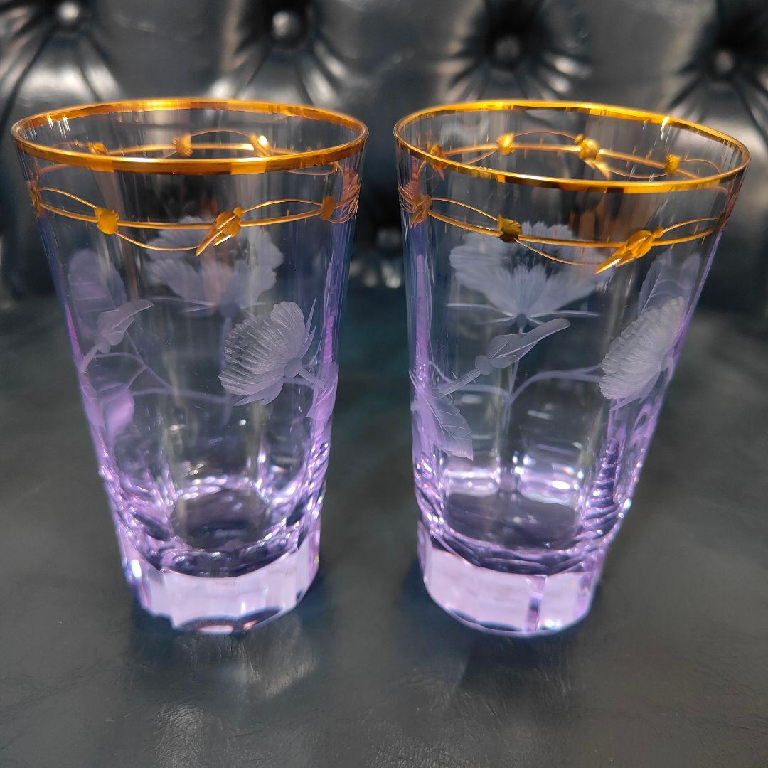 【希少色】MOSER モーゼル パウラ グラス ペア 花模様 金彩