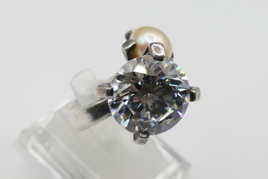 11号　e.m　イーエム　ジルコニア　パール　ストーン　リング　指輪　傷