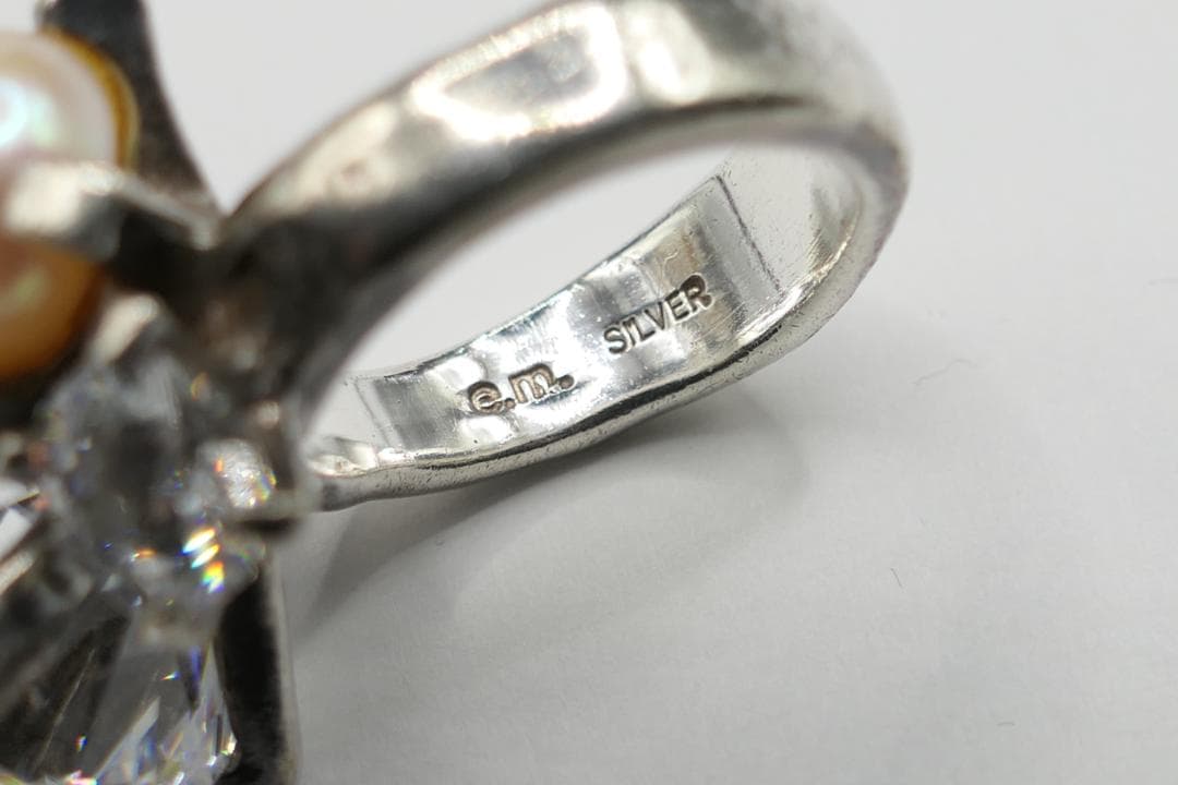 11号　e.m　イーエム　ジルコニア　パール　ストーン　リング　指輪　傷