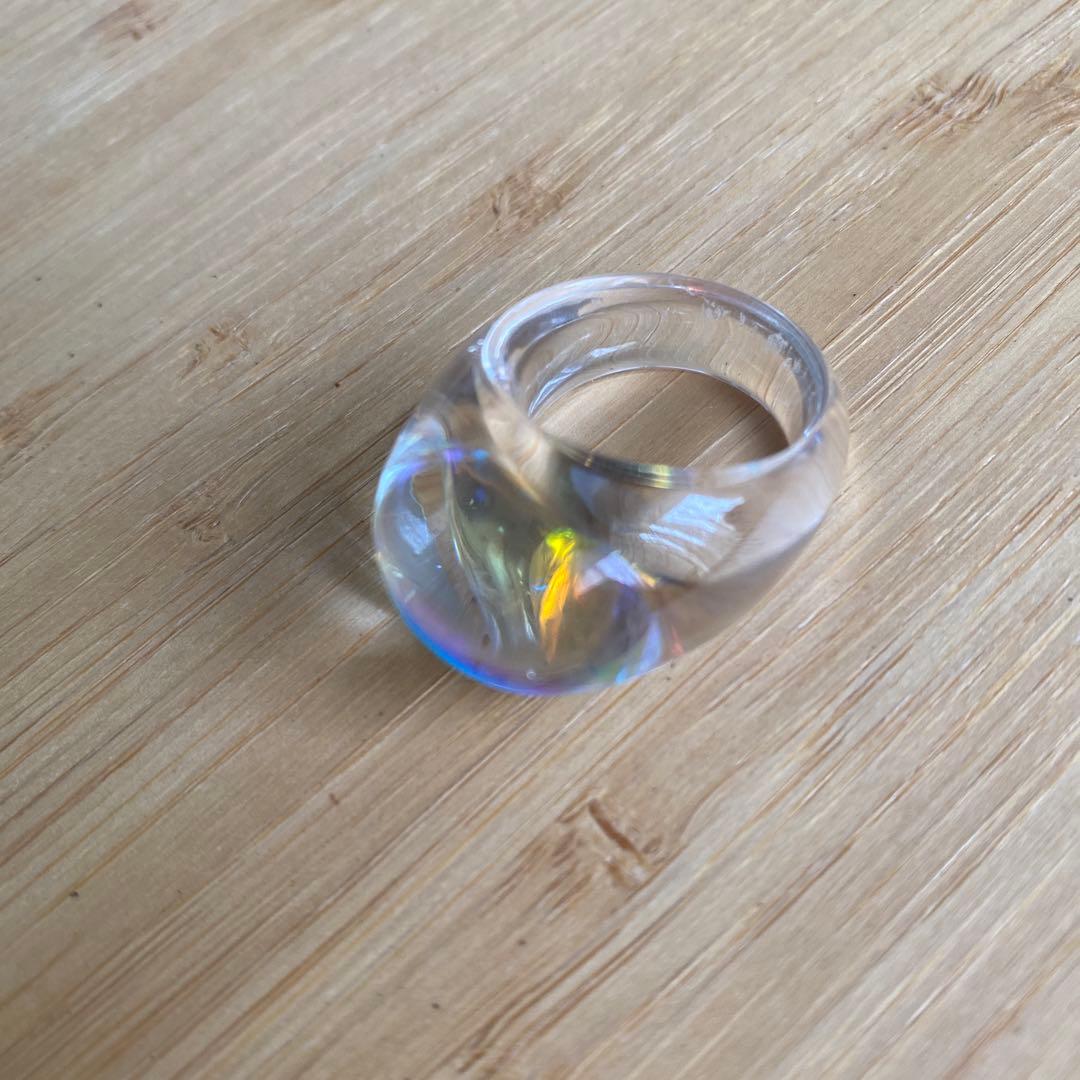 Baccarat❤️ガラスリング クリア アーク リング 虹色の輝き☆フランス製