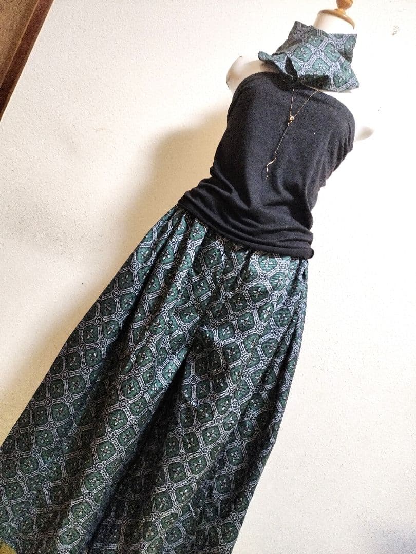 1809　大島紬リメイク☆ギャザースカート+ガウチョパンツ＆トートバッグストール