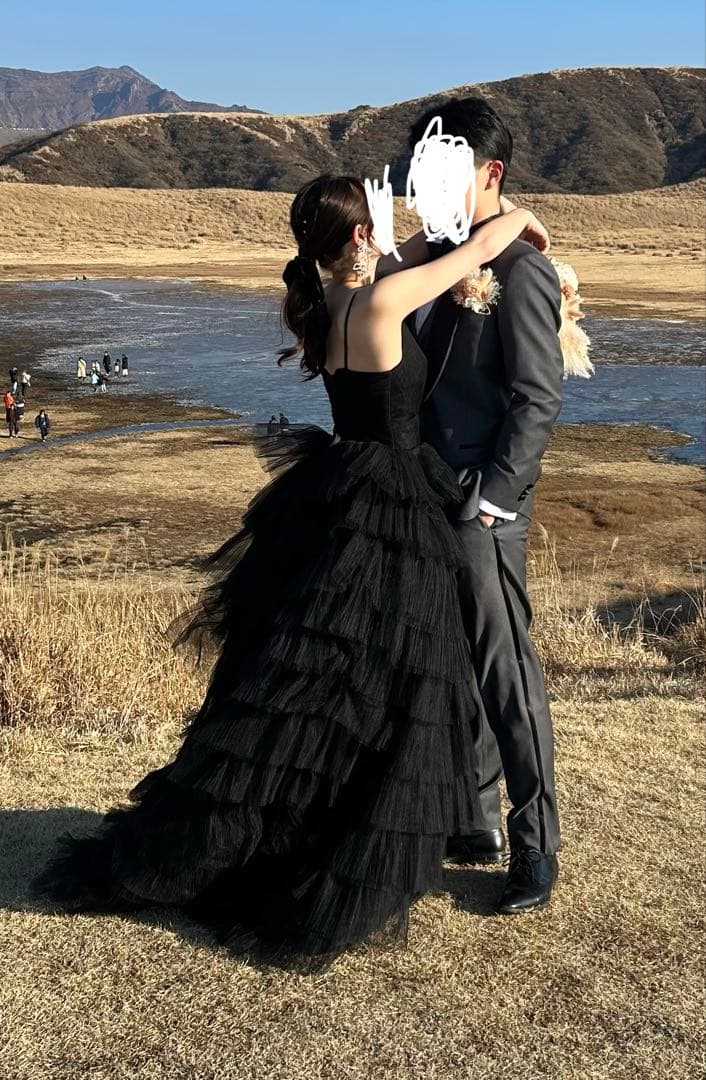 【美品】ディープV ブラックウェディングドレス