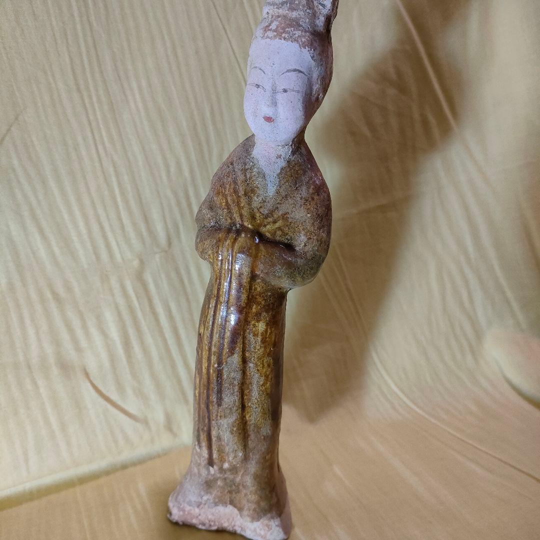 加彩人物俑　中国古陶　古玩　侍女　唐三彩