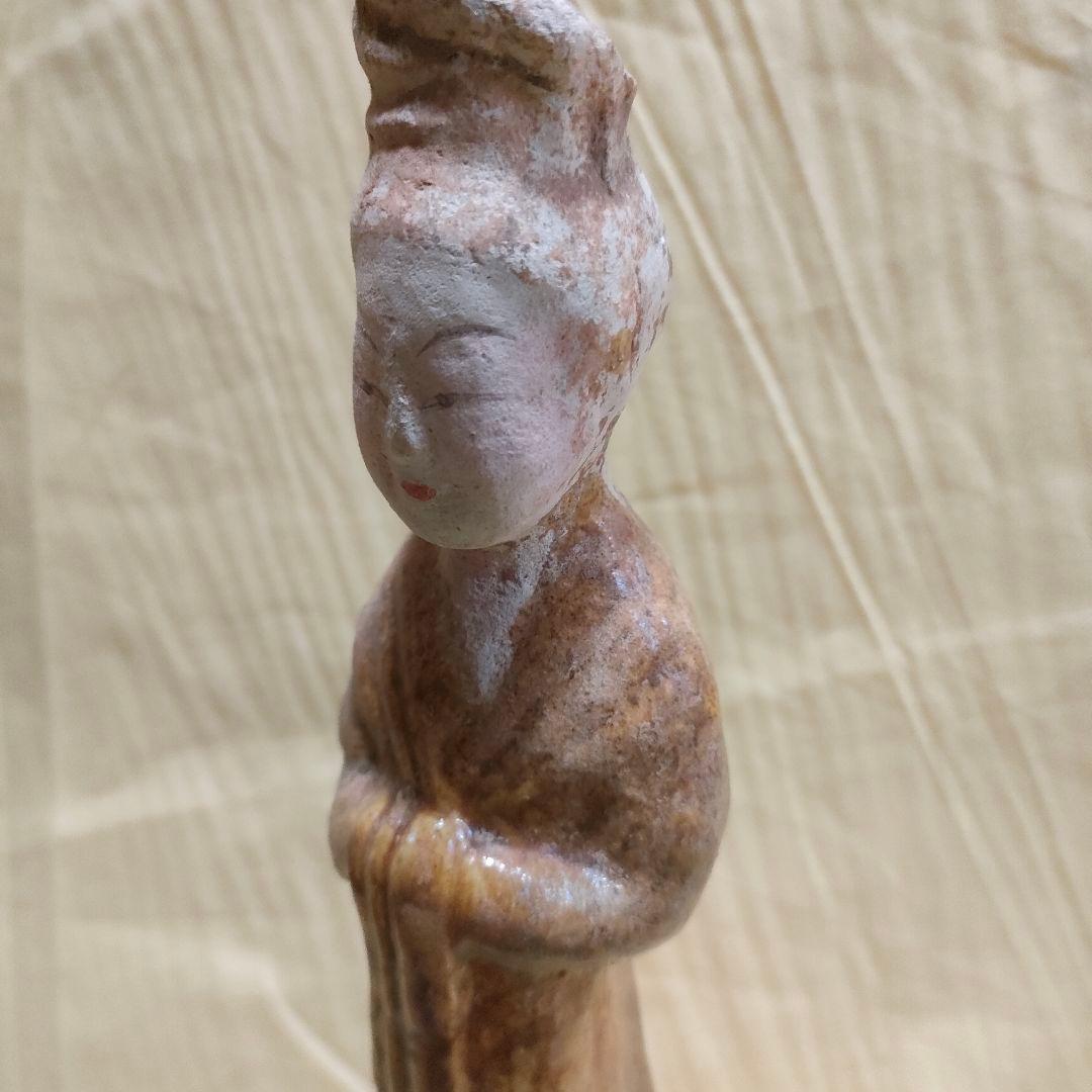 加彩人物俑　中国古陶　古玩　侍女　唐三彩