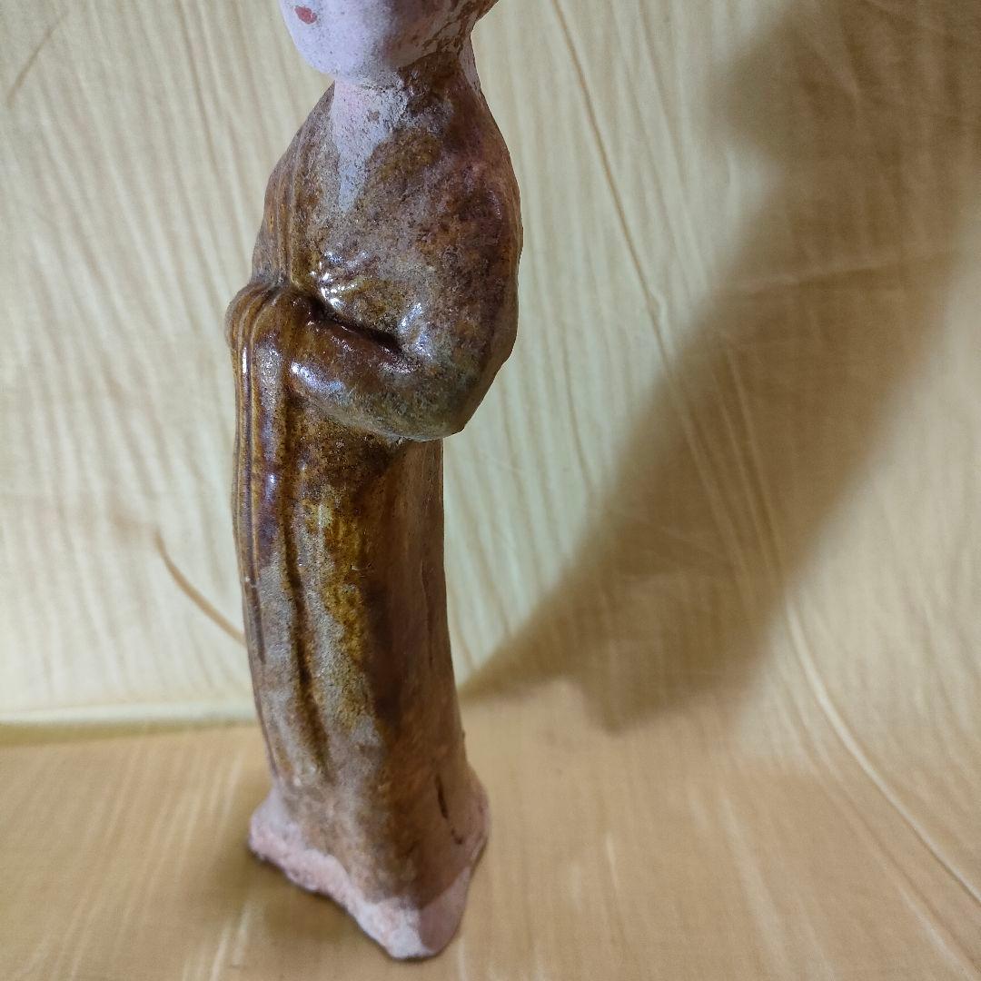 加彩人物俑　中国古陶　古玩　侍女　唐三彩