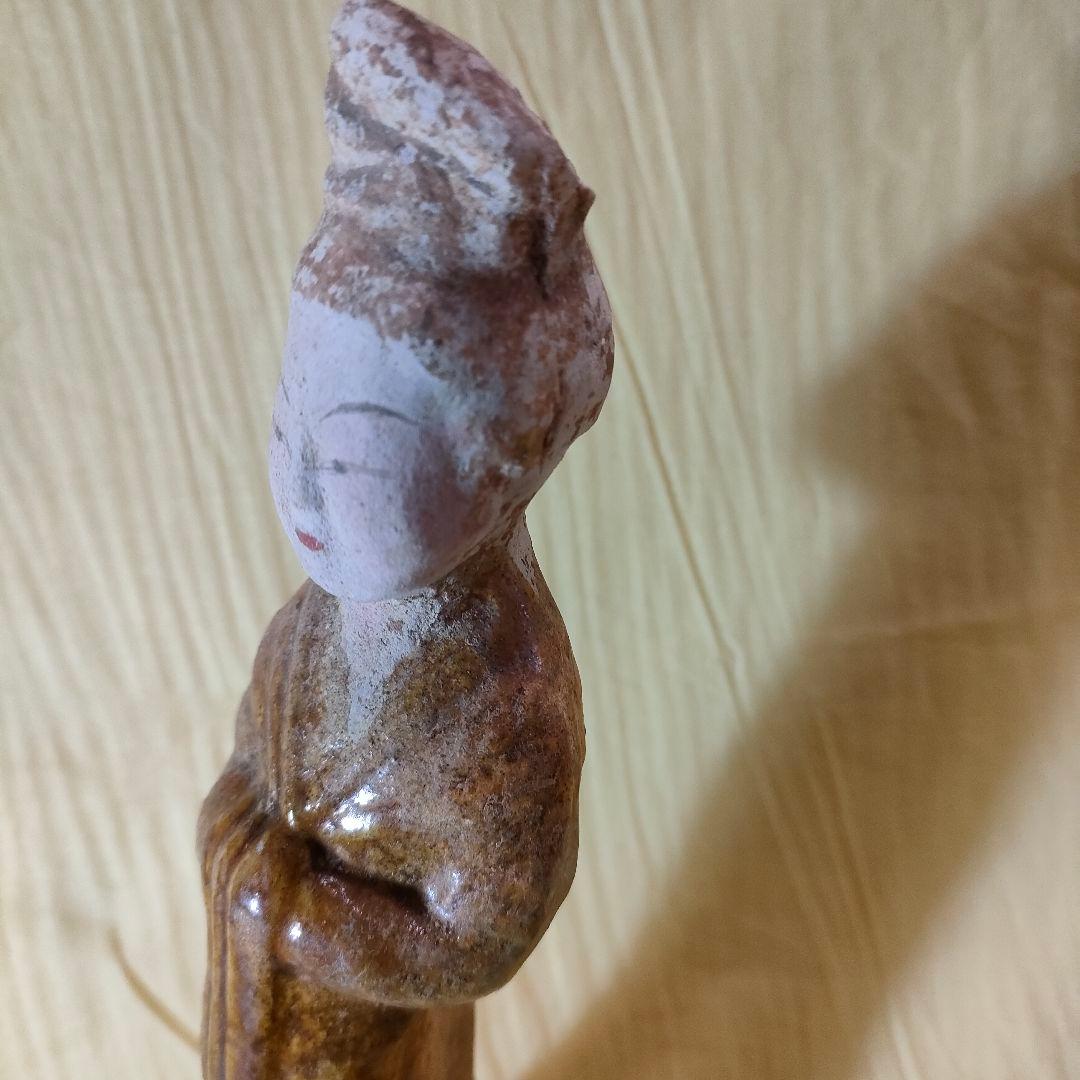 加彩人物俑　中国古陶　古玩　侍女　唐三彩