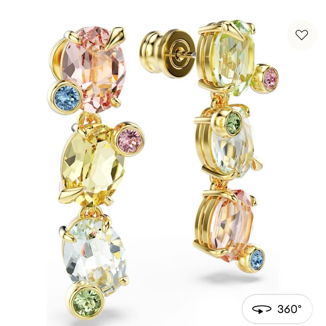 スワロフスキー Gema ドロップピアスマルチカラー ミックスカット アシメ