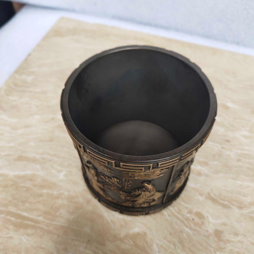 銅器 浮彫り八仙過海筆 書斎 書道具 文房具 装飾品 工芸品 美術品