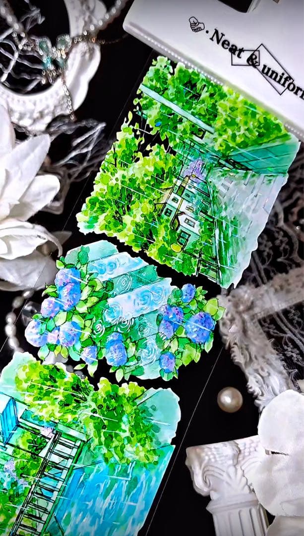 【8902】海外　マステ　3/5/巻　貝殻光マスキングテープ　雨景色　公園