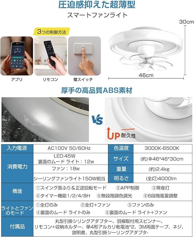 シーリングファンライト led シーリングファン 首振り サーキュレーター付き