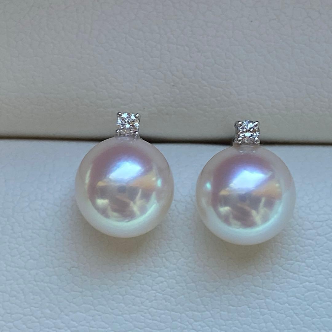 1830 あこや真珠　18KWG ダイヤモンド　天女級のテリ　8mmパールピアス