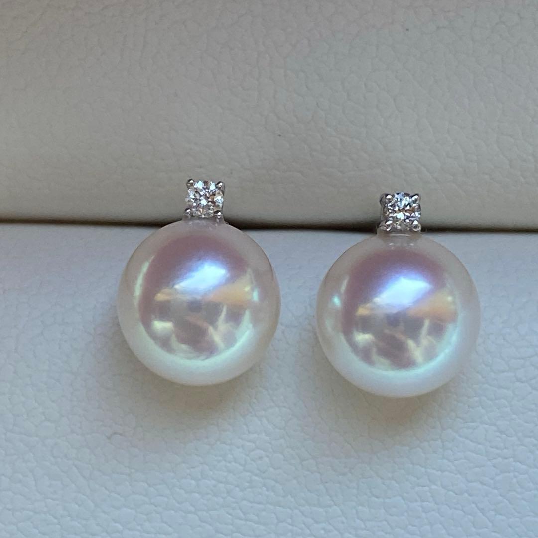 1830 あこや真珠　18KWG ダイヤモンド　天女級のテリ　8mmパールピアス
