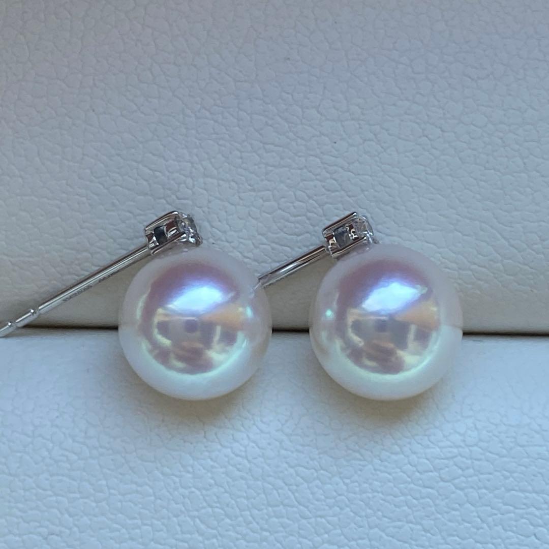 1830 あこや真珠　18KWG ダイヤモンド　天女級のテリ　8mmパールピアス