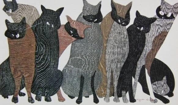 斎藤清、「競艶」、希少な画集の額装画、オーダーマット付・日本製新品額入り