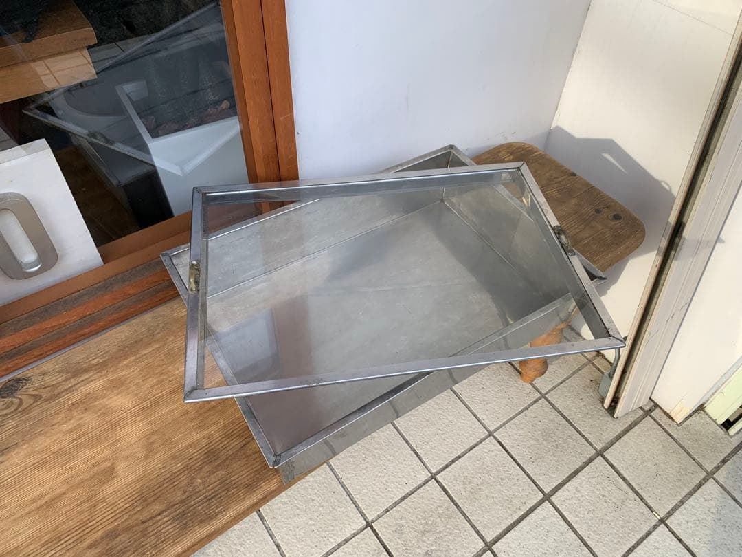 G0412★駄菓子屋ケース　ブリキガラスケース　蓋付ケース　駄菓子屋　店舗什器