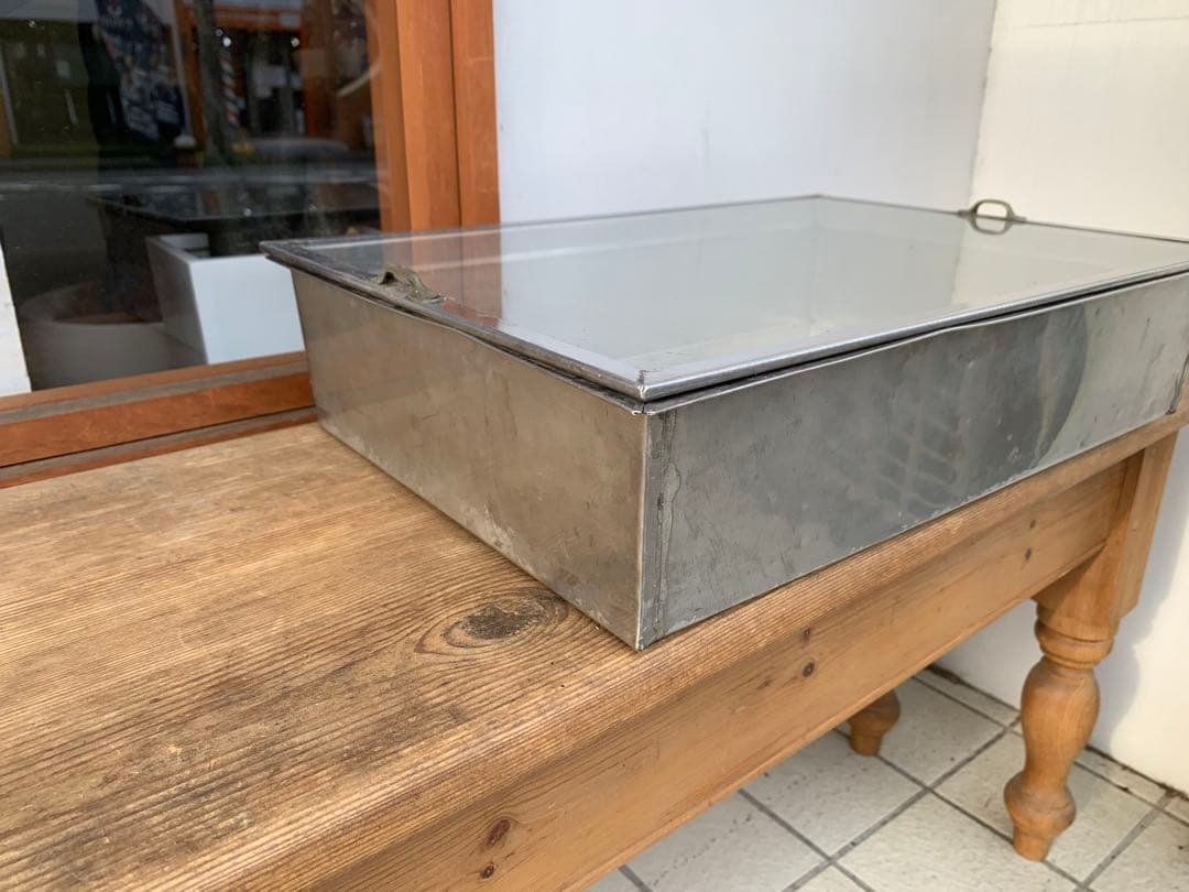 G0412★駄菓子屋ケース　ブリキガラスケース　蓋付ケース　駄菓子屋　店舗什器