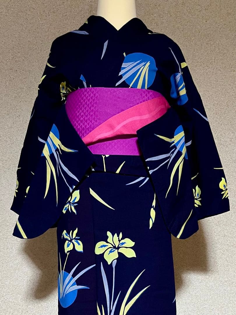 浴衣 竺仙 紺 菖蒲 日本製 綿