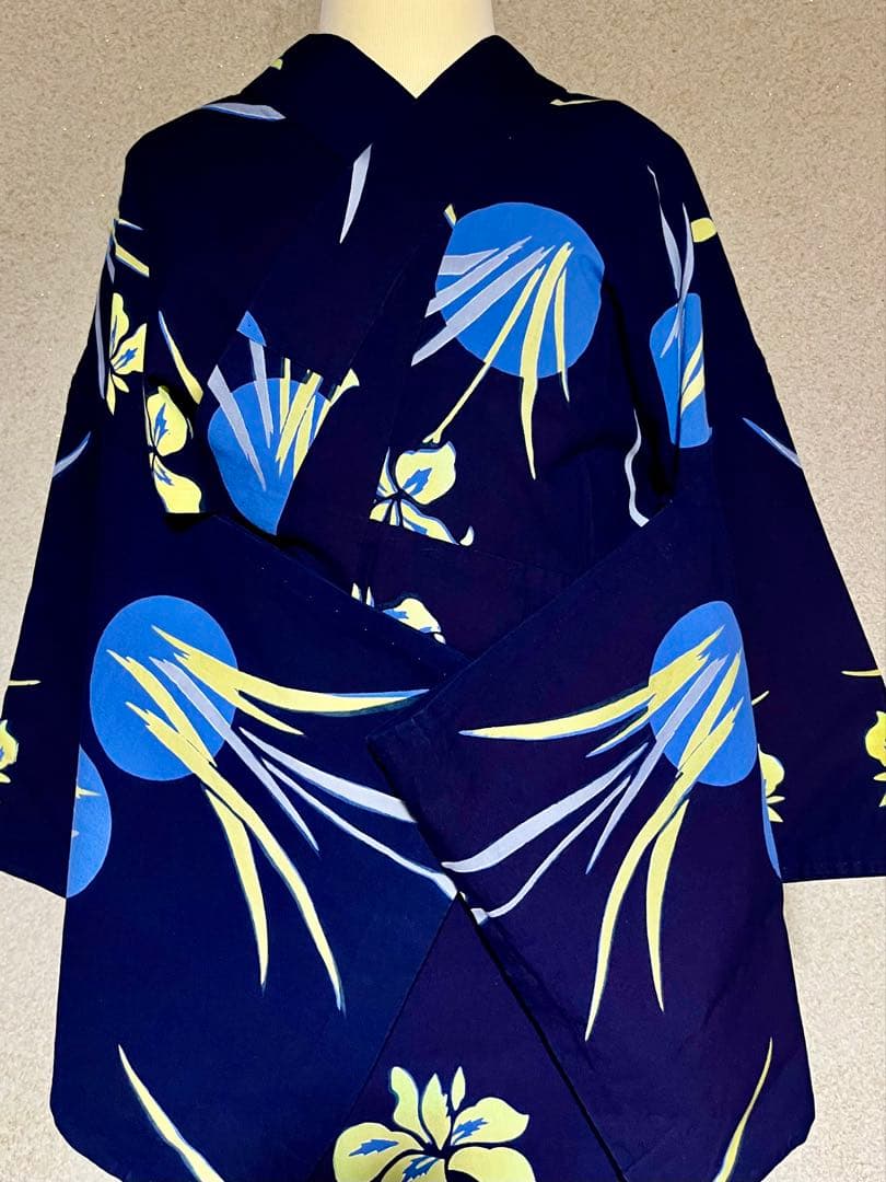 浴衣 竺仙 紺 菖蒲 日本製 綿