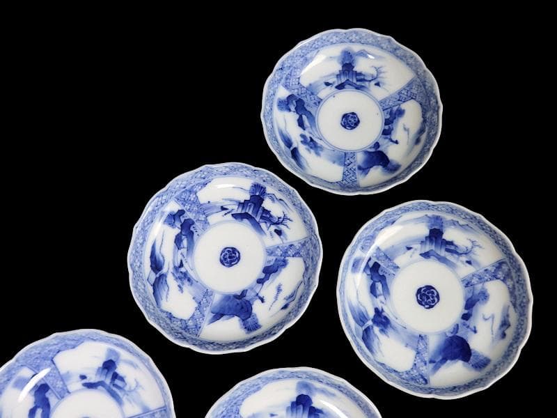 平戸　伊万里　立正堂製　割絵　山水紋の図　4寸皿　５枚　D083AS-DBi