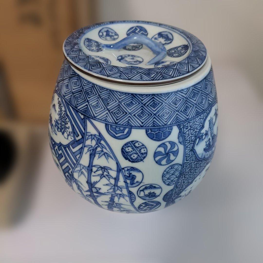 【美品】 手塚祥堂造 染付祥瑞 芋頭 水指 茶道具 木箱入