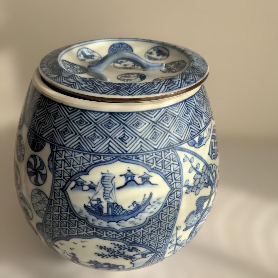 【美品】 手塚祥堂造 染付祥瑞 芋頭 水指 茶道具 木箱入