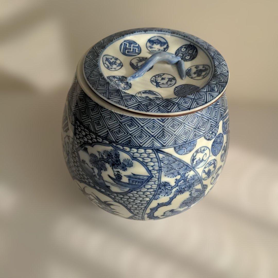 【美品】 手塚祥堂造 染付祥瑞 芋頭 水指 茶道具 木箱入