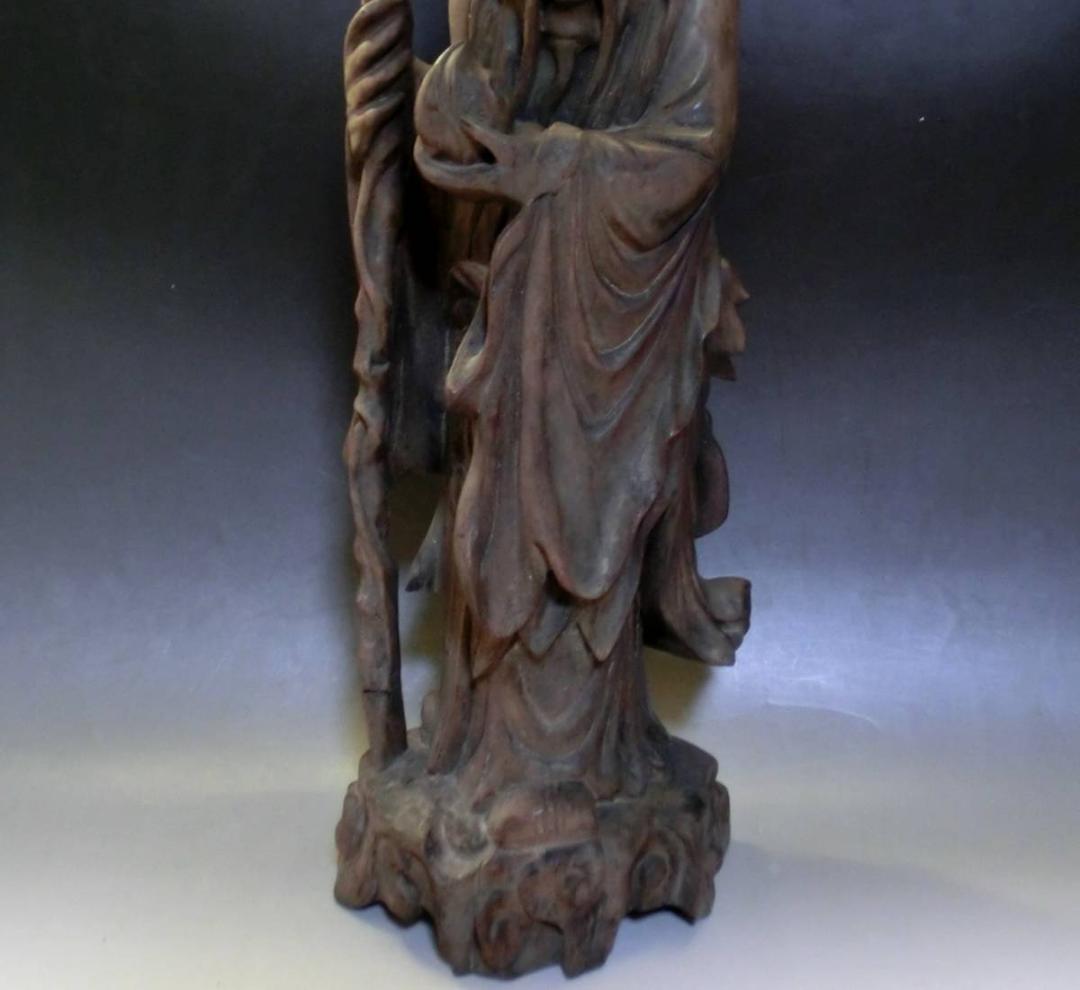 置物●古い人物像 唐木彫り 寿老人 桃持ち オブジェ 古美術 時代物 骨董品■