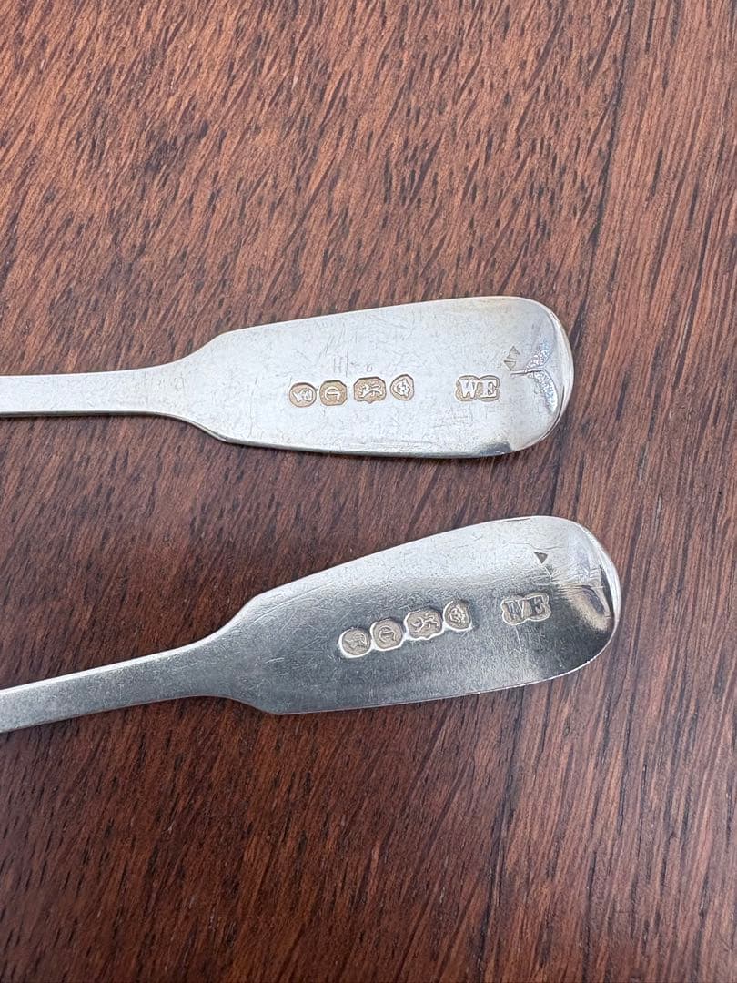 英国アンティーク・ヴィクトリア時代初期 純銀製ティースプーン ２本