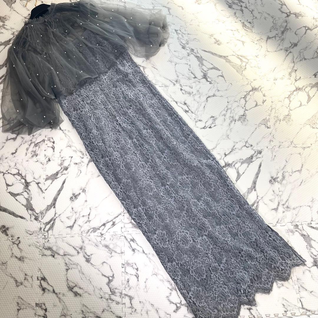 LEJA パール付きケープ風リボンパフスリーブボレロ刺繍レースキャミワンピ