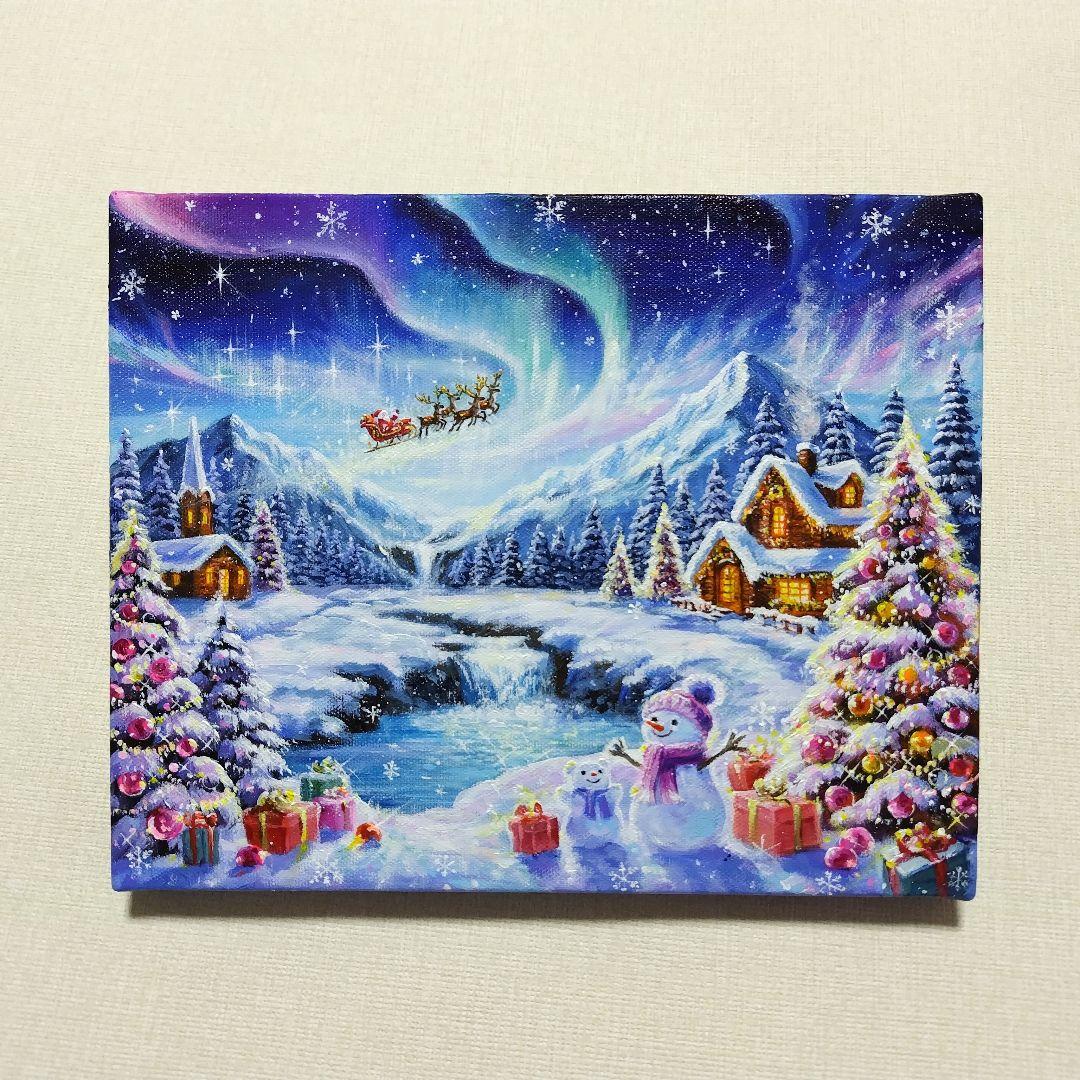 琥*ん様 【オーロラが輝く日】アクリル画 F3 風景画 絵画