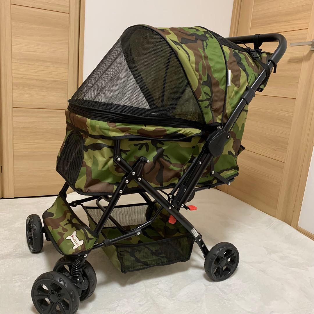 【美品】ピッコロカーネ プリモ 迷彩 ペットカート 中型犬 多頭飼 ロゴ有 人気