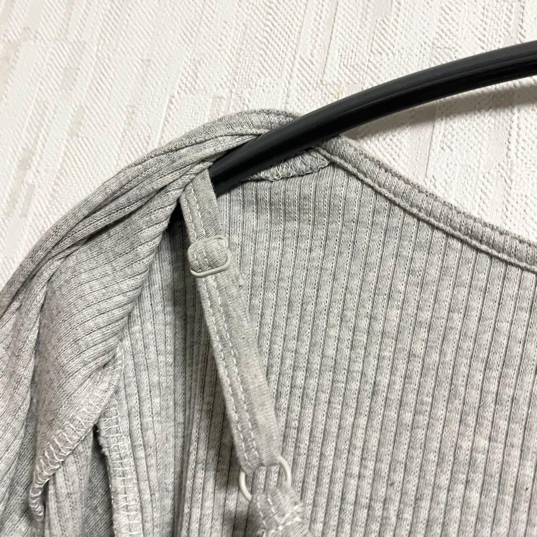 タグ付き ジェラートピケ　マタニティリブワンピース フリーサイズ グレー 長袖